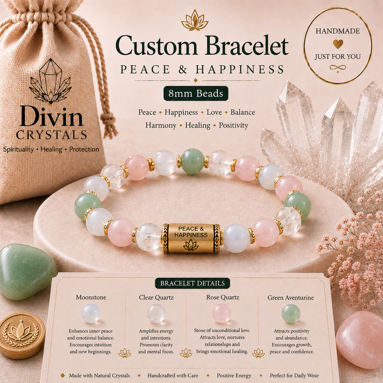 Custom Bracelet  Peace &amp; Happiness