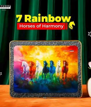 7 Rainbow Richie Rich Horses of Harmony With Gold Frame [Rectangle Shape]